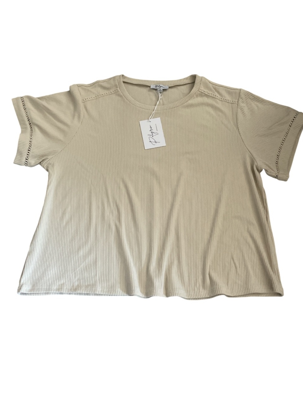 Polagram Beige, Ribbed Knit T-shirt with Pointelle Detailing